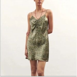 NWOT ZARA Green Paisley Print Satin Slip Dress